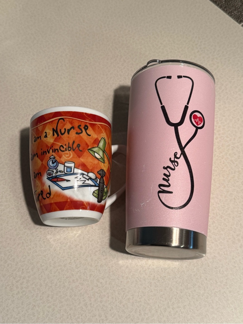 Pink Nurse Stainless Travel tumbler & coffee cup set